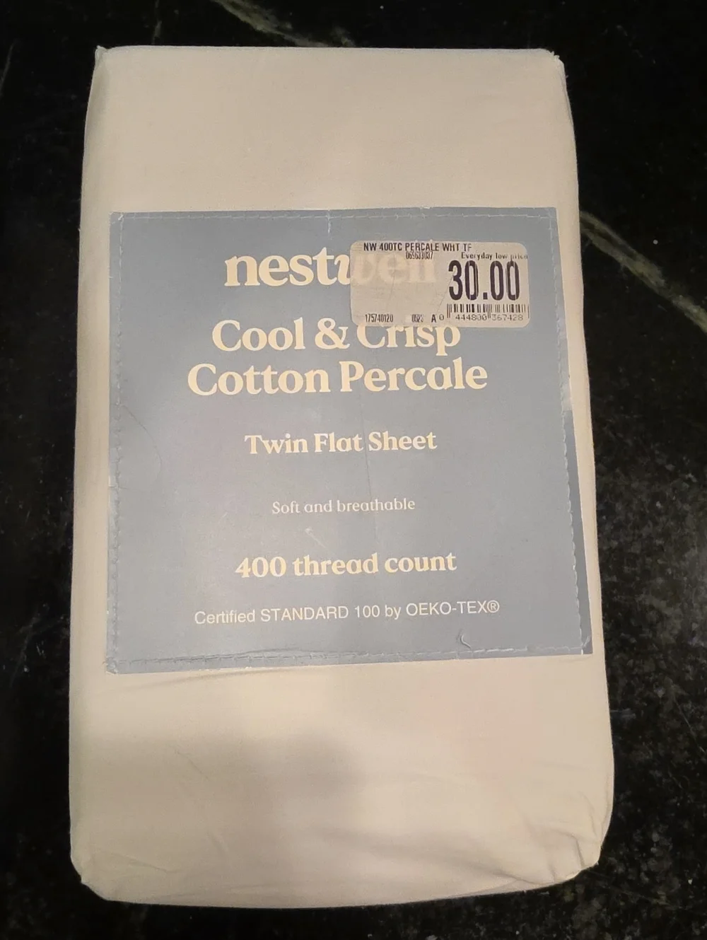 Nestwell Bedding Cool & Crisp Cotton Percale Twin Sheet Set NWT White